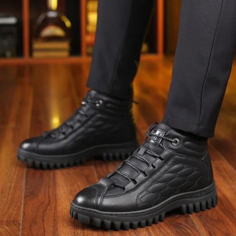 

Warm Black Male Casual Boots Lace Up Designer Pu Comfortable Adults New In Men's Leather Shoes Footwear Offer Cowhide Size 45