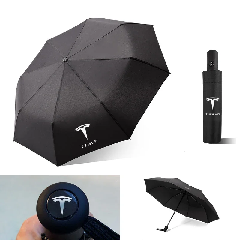 Car Automatic Folding Umbrella Portable Automatic Sunshade for Tesla Emblem Model S X 3 Roadster Cybertuck Auto Accessories