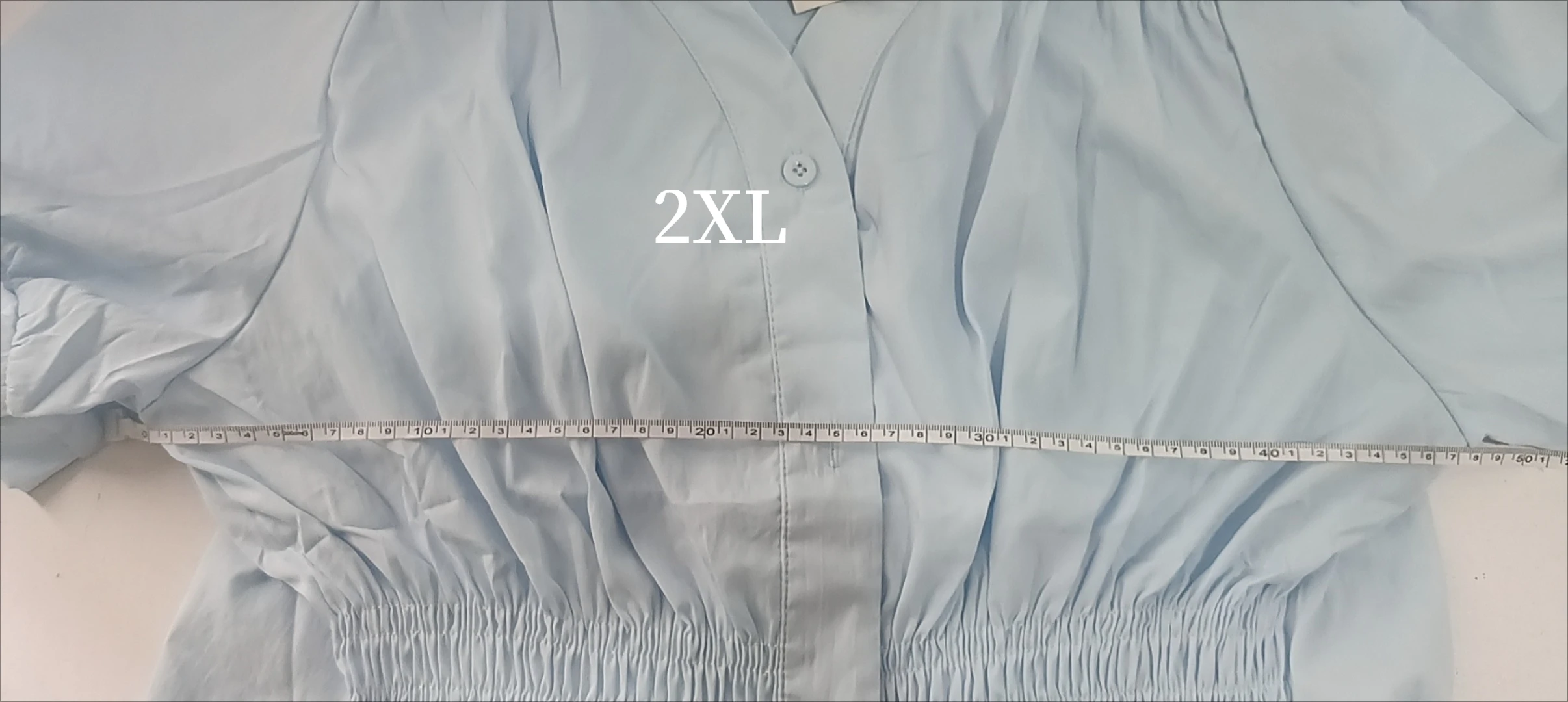200 Pounds Plus Size Elastische Taille Büro-Damen-Trendhemd und Bluse Einfarbiges Oberteil Damenbekleidung V-Ausschnitt French Chic Basics – Detail 9