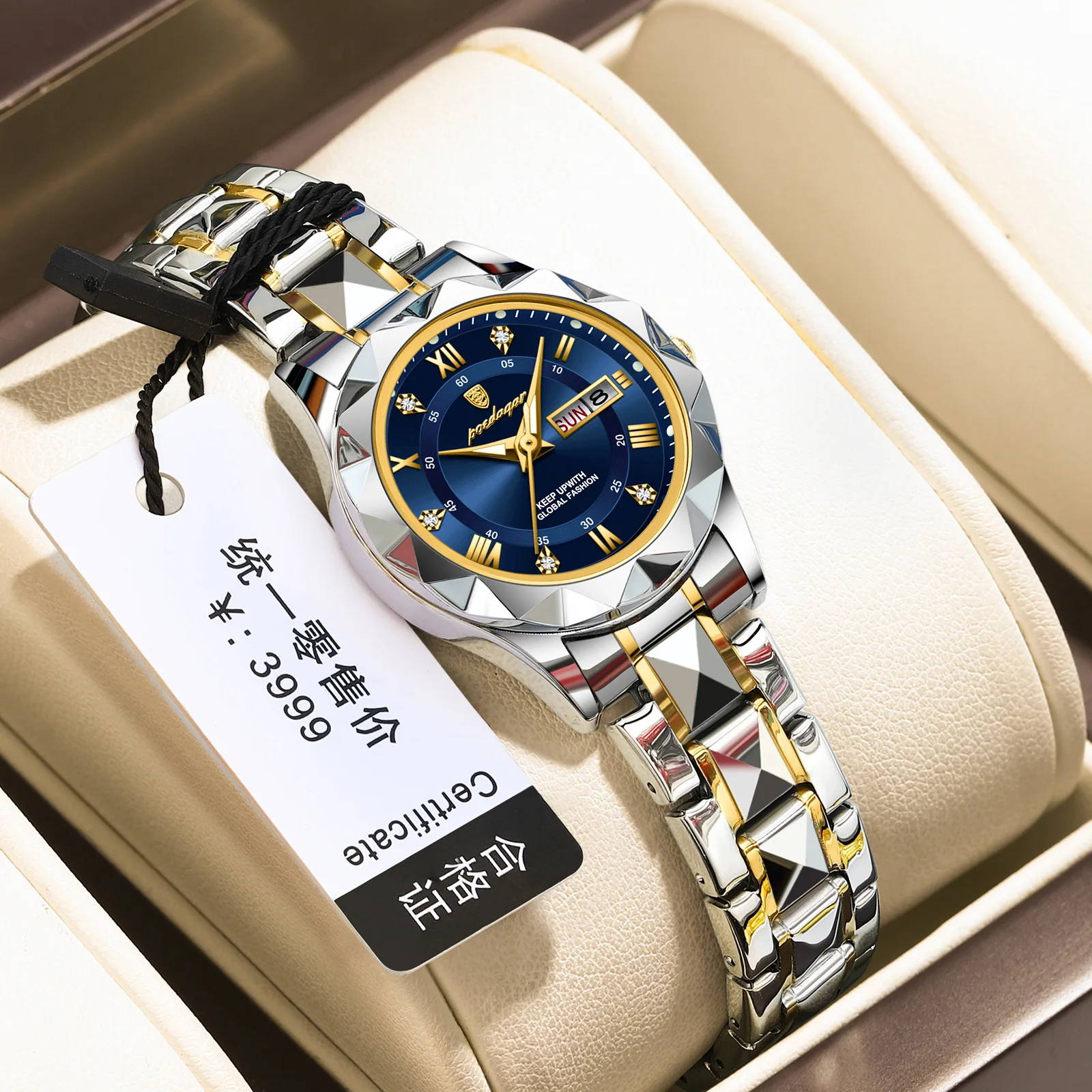 

Роскошные элегантные женские часы, светящиеся водонепроницаемые женские наручные часы с датой недели, кварцевые модные женские часы из нержавеющей стали