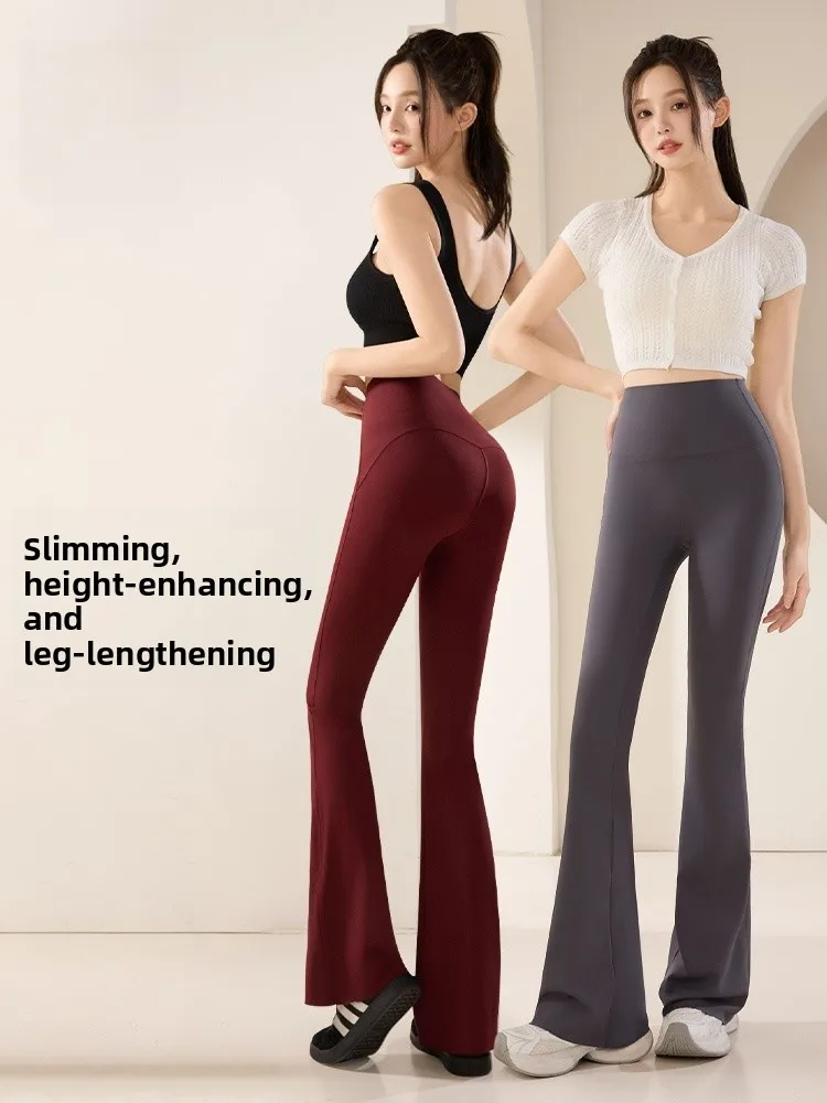 

High Waist Bell Bot Yoga Pants Woman ark Skin Tightening Elastic Abdomen Control Comfortable Loose Fit Long Trousers