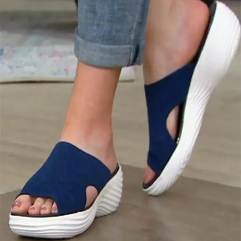 Zapatillas de playa informales para mujer, sandalias ortopédicas elásticas con punta abierta, transpirables, zapatos cruzados elásticos para exteriores