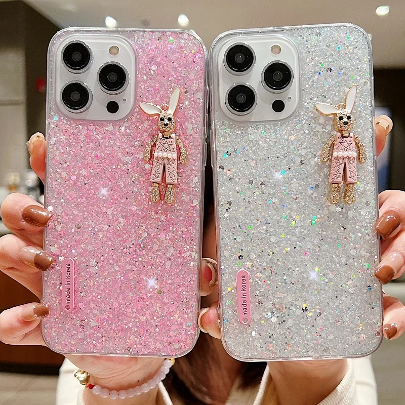 Diamond Rabbit Glitter Phone Case For Xiaomi Redmi Note 13 Pro Poco X6 Soft Shockproof Bumper Shining Flash TPU Soft Back Cover