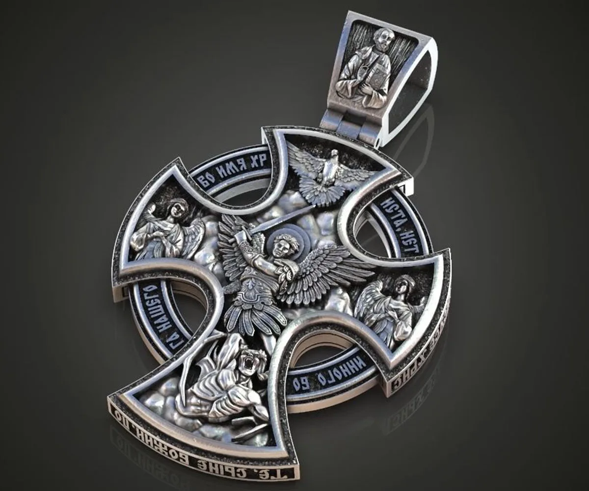 37 جرام كبير ثقيل الأرثوذكسية الصليب القديسين الكروب الفن الديني الإغاثة للرجال والآباء هدية مخصصة 925 الصلبة الفضة الاسترليني القلم #2