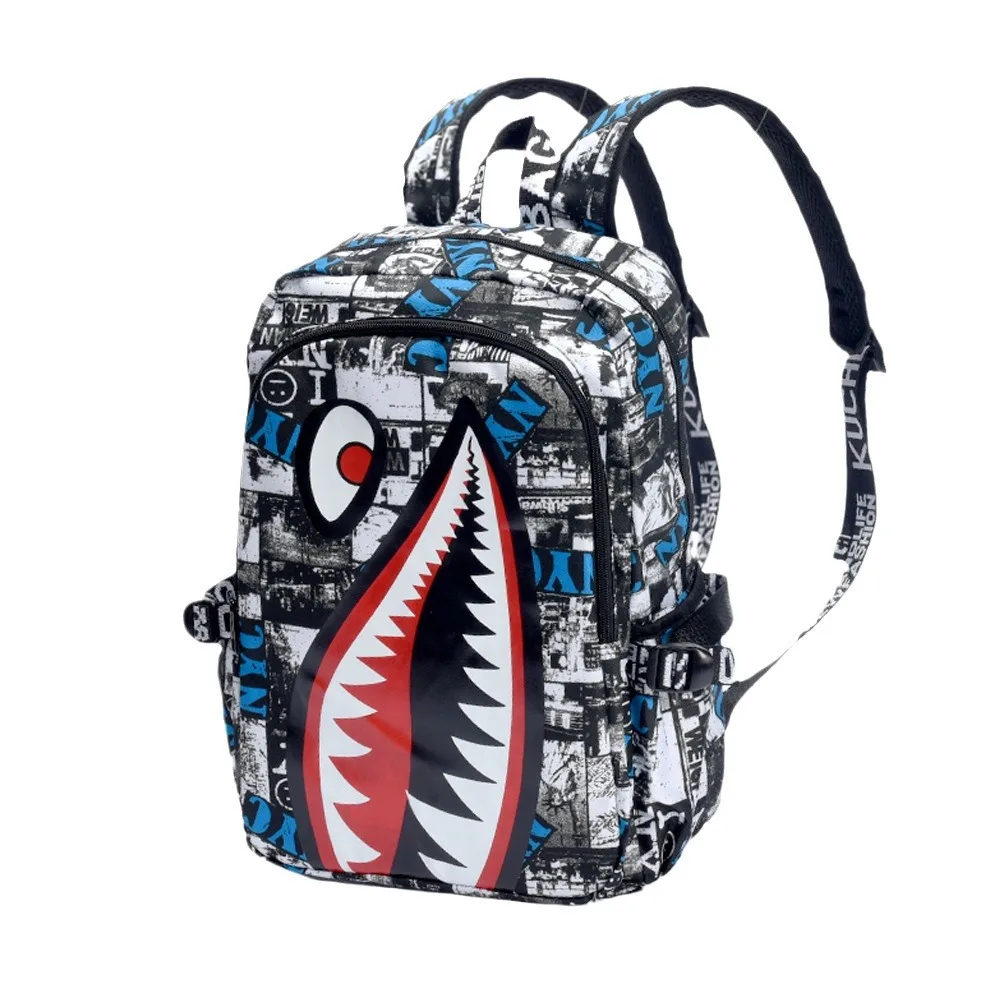 Black White School Satchel Unisex Casual Daypack Lightweight Women Back Bag Designer Shark School Bag Teenage Girls Boys College