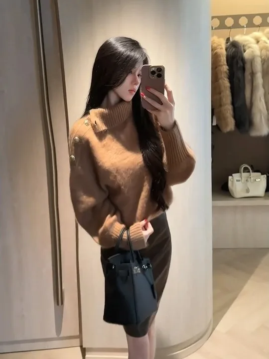 طبطب رقيق محبوك سترة المرأة الخريف الشتاء ثي كسول العلوي سترة Elely Ladylike Sle أعلى الدفء التدفئة #2