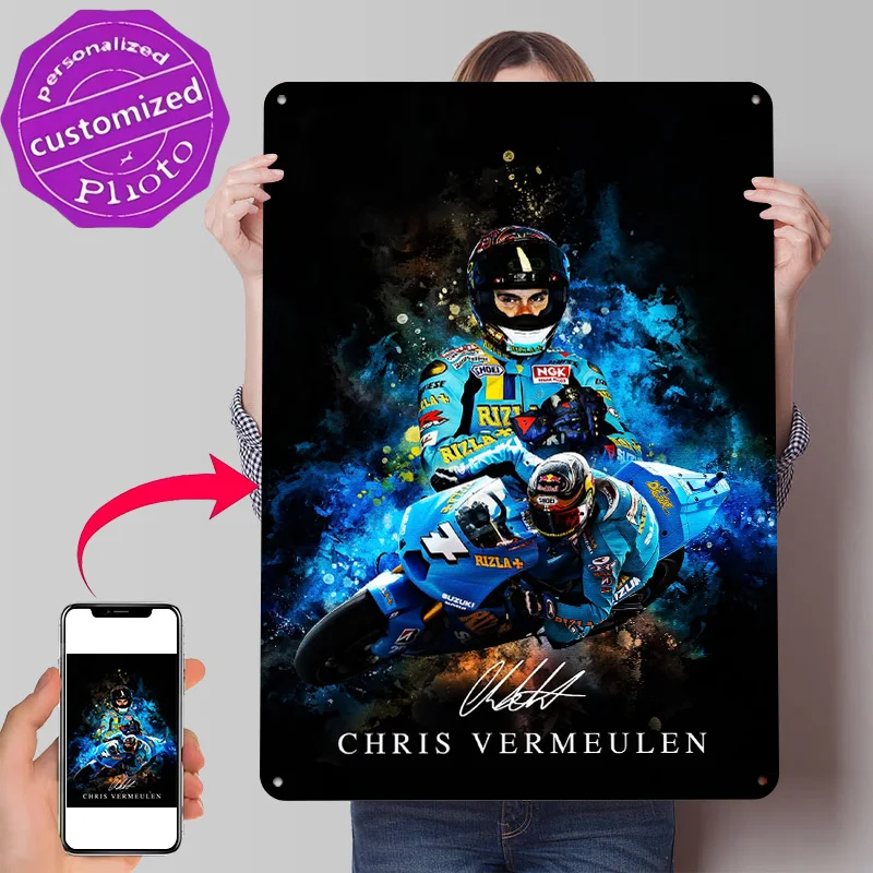 Chris Vermeulen Motorcycle Racing Portrait Personalized 3D Textured Metal Poster Wall Art Vintage Tin Signs for House Desk Decor