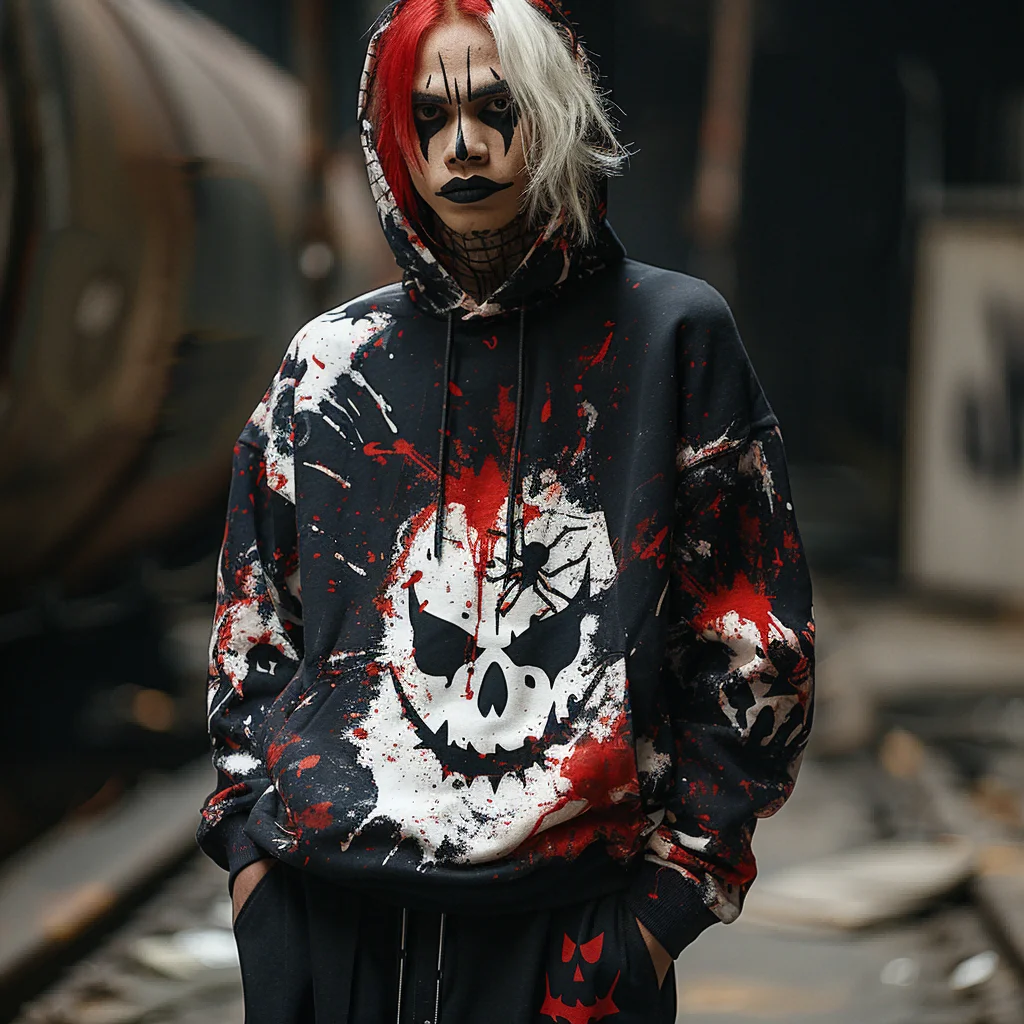 Halloween clown print gothic pullover sweatshirt men's round neck long sleeved winter pullover sweatshirt plus size sportswear