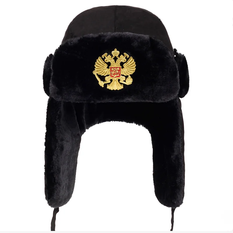 Sovjet Militaire Badge Rusland Bomber Hoeden Pilot Trapper Aviator Cap Winter Faux Konijnenbont Oorklep Sneeuw Caps Hoed