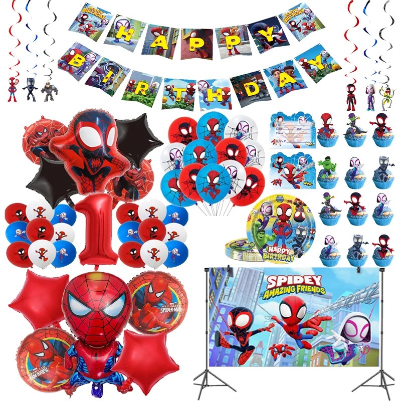 Spider And His Amazing Friends Birthday Party Decoration Balloons Tableware Banner Cup Plate Set Backdrop Deco Kids Gift Suppies