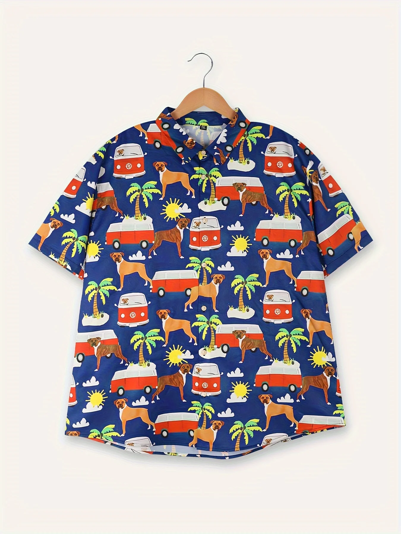 Men's Short-Sleeved Shirt Hawaiian Style Dog Minibus Coconut Tree Print For Men's Beach Vacation Beach Party Wear An Oversized