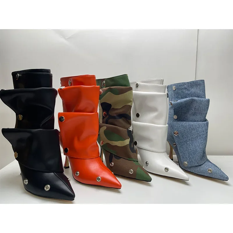 أحذية نسائية كلاسيكية موديل 2025 بمقدمة مدببة وكعب غريب أحذية نسائية بأزرار برشام وسحاب من الجانب بلون سادة أحذية بكعب عالي بوتاس ألتاس #6