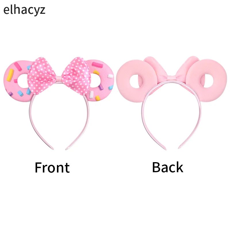 New Cute Pink Donuts Mouse Ears Headband Girls Glitter Sequins Summer Hairband For Women Polka Dot Bow Party Hair Accessories