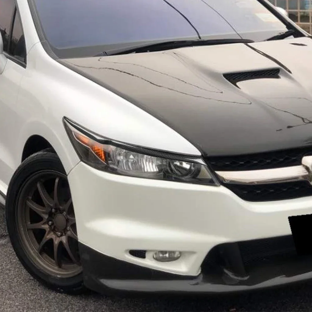 GEFENSI Car Headlights Eyebrow Eyelids Stickers Trim Cover For Honda Stream 2006 2007 2008 Real Carbon Fiber