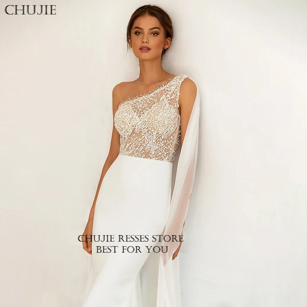 

Beads Long Bridal Gowns White O Neck Wedding Dresses Woman Floor Length Customized Свадебное платье Bride Dress Vestido de novia