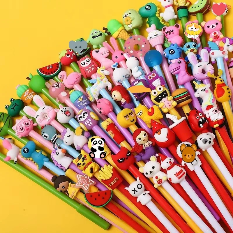 60Pcs/Lot Kawaii Cartoon Gel Pen Cute Stationery 0.5mm Black Ink Kawaii Pens For School Office Supplies Neutral Pens For Writing