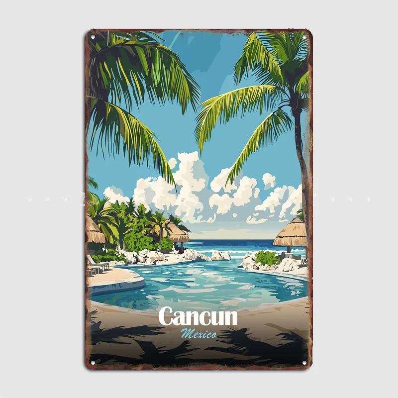 Cancun Mexico Tropical Resort Poster Metal Sign Room Decor Wall Custom Bedroom Indoor Home Wall Decor Posters Room Decoration