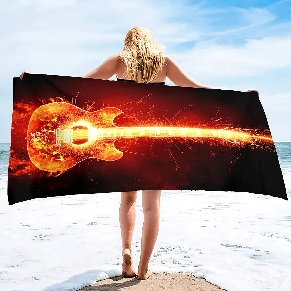 Lightweight Beach Towels Quick Dry,Guitar Soft Microfiber Sand Free Pool Bath Outdoor Travel Towel for Camping Swimming Sports
