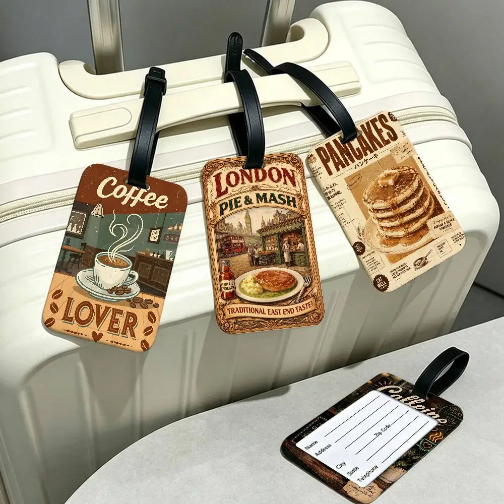 Coffee Shop City Bakery Illustration Durable PVC Anti lost Baggage Tag With Info Card Lightweight Luggage Identification Label