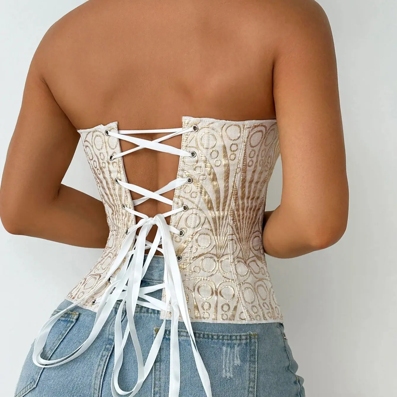 New Corset Sexy Women Strapless Tops Slim Fitted Drawstring Shapewear Vest Fashion Night Out Corsets Party Clothing Rave Bustier