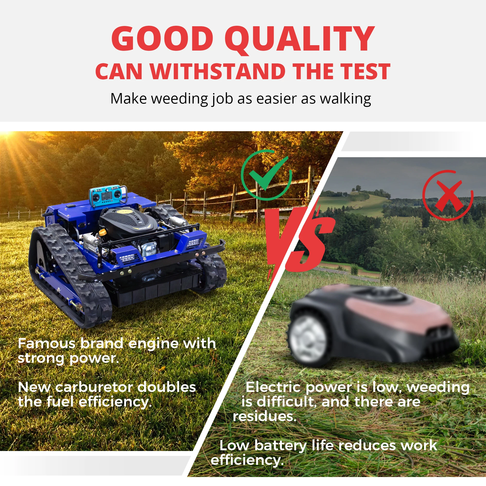 Customized Crawler Remote Control Lawn Mower RATO 224CC, 550mm Cutting Width, 680m Long Range, 1500㎡/h Heavy Duty Slope Mower