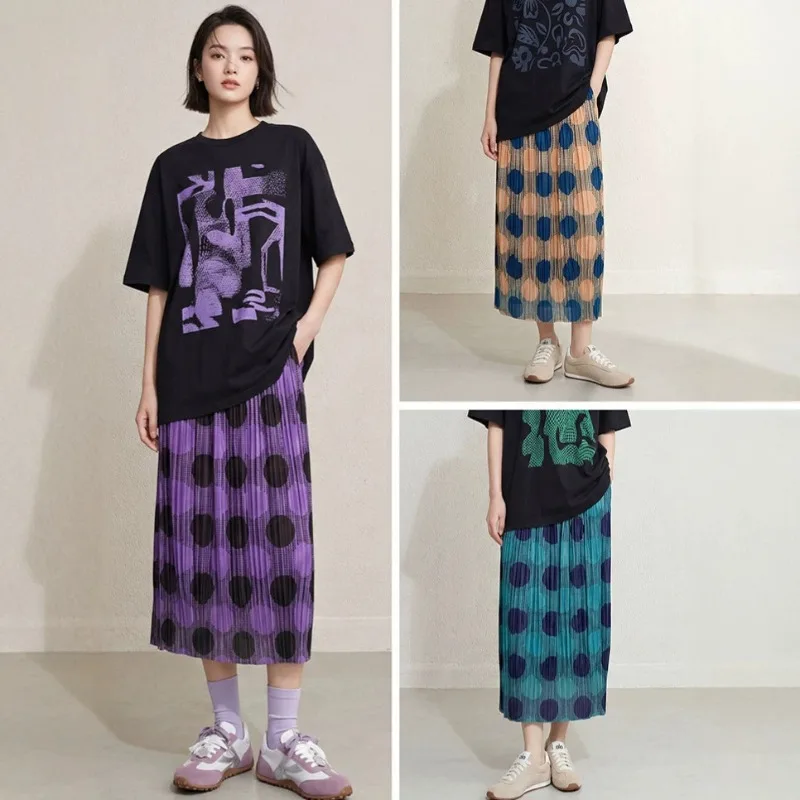 Miyake Pleated Original Skirt New Pleated Design Available in Three Colors High Waist Color-Block High Waist Long Skirt Pleat