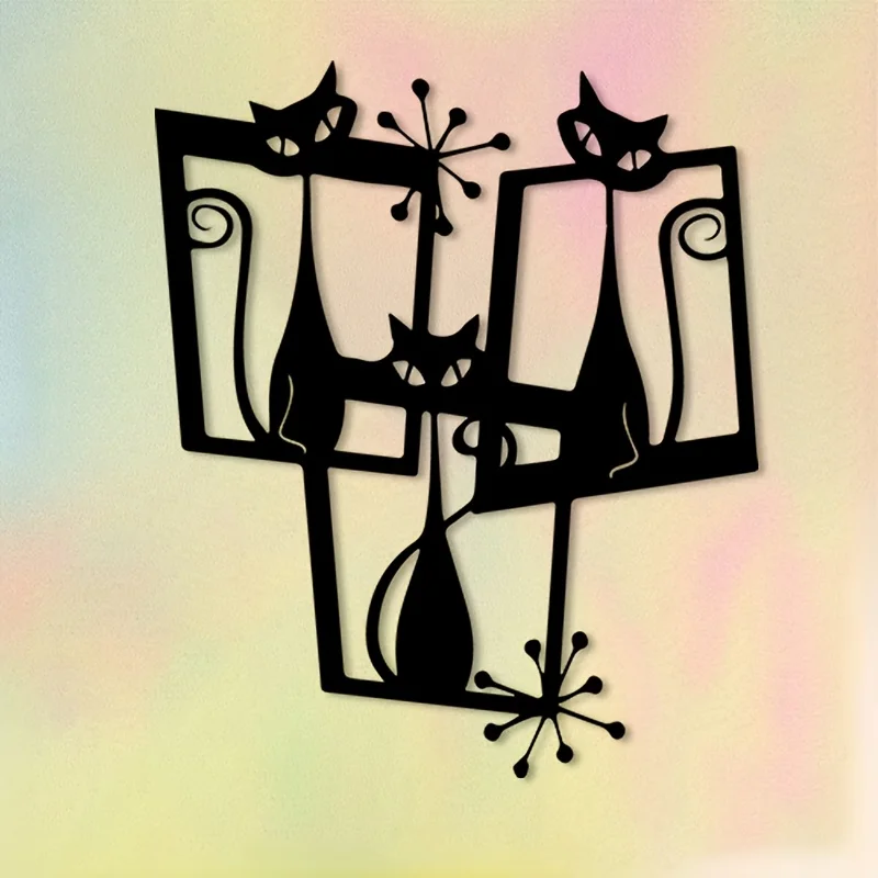 CIFBUY Iron Wall Art Atomic Cat Geometry Metal Sculpture Boho Decor Sign For Home Living Room Indoor Outdoor Yard Easy Hang