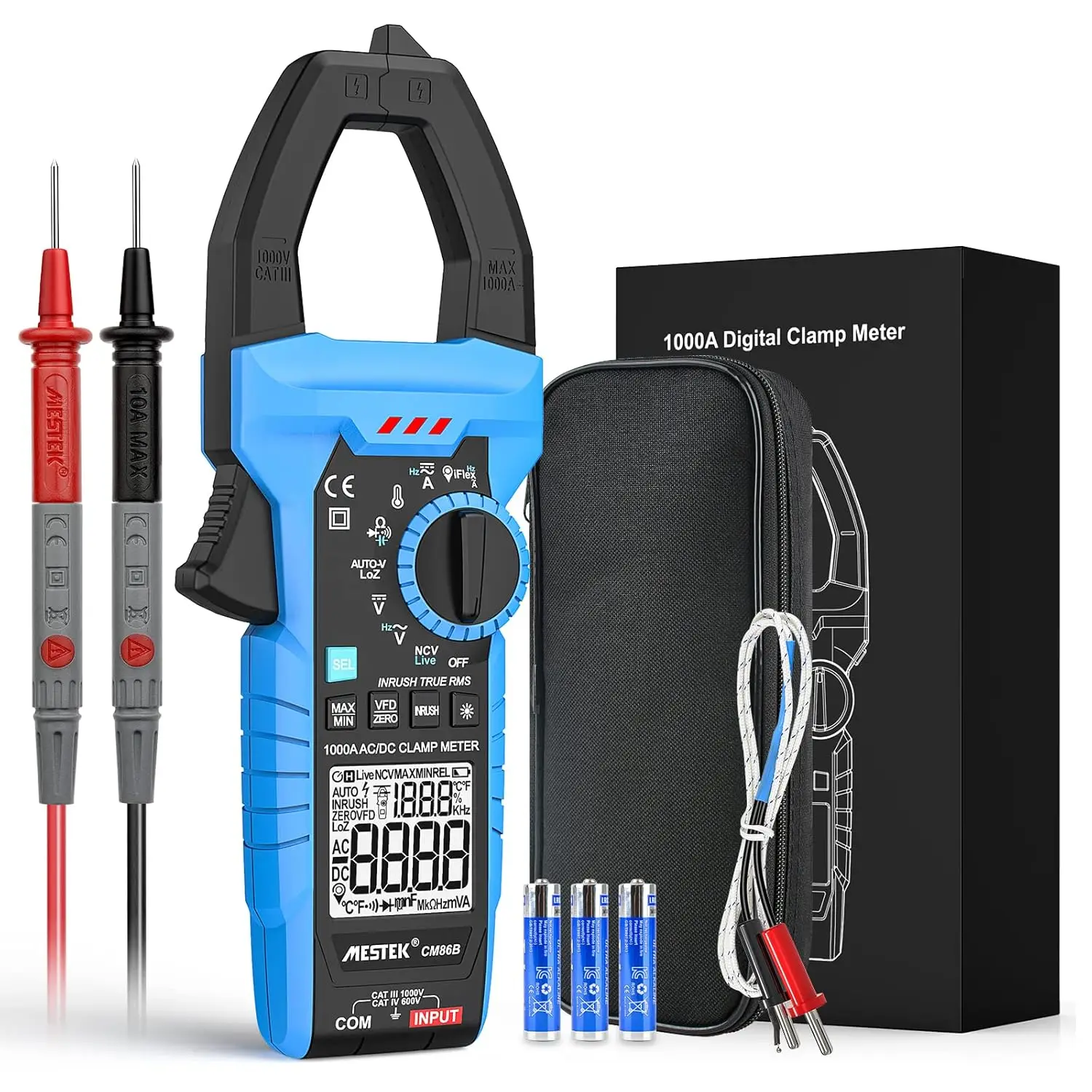 

MESTEK 1000A AC/DC Current Amp Meter, Multimeter Voltage Tester, Measures Temperature Capacitance Resistance Diodes Continuity