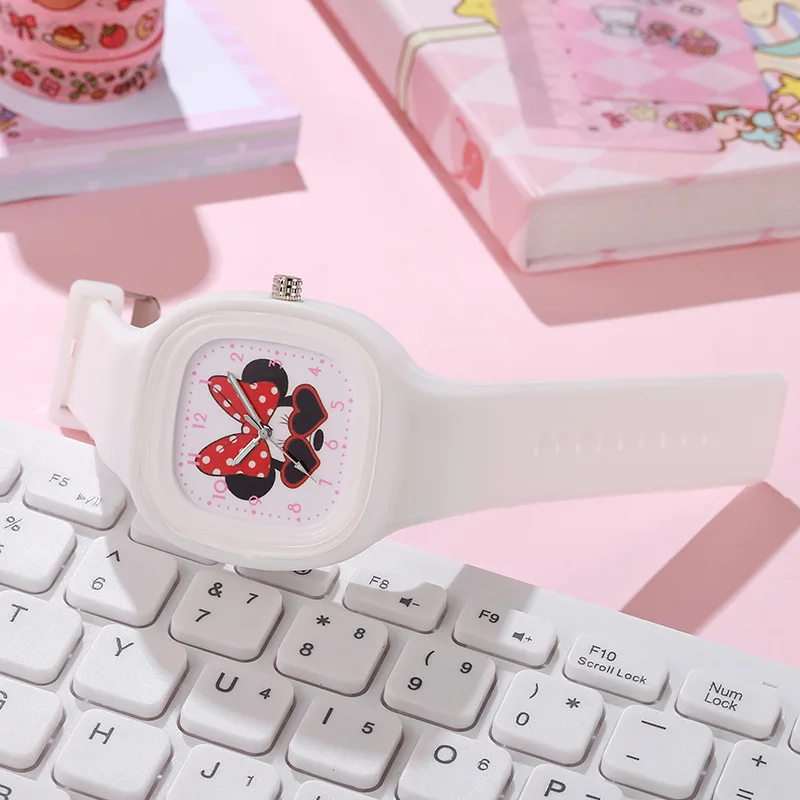 Fashion Blue Mickey Children Watches for Boy Pink Large Square Dial Minnie Women Girls Watch for Kids Students Quartz Clock
