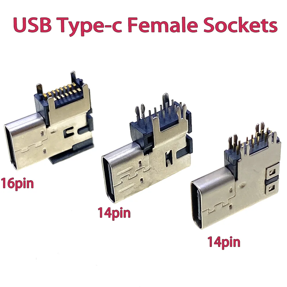 Side mounted USB connector 3.1 type C female socket 16p side plug-in patch with four foot pins side standing SMT high current 5A