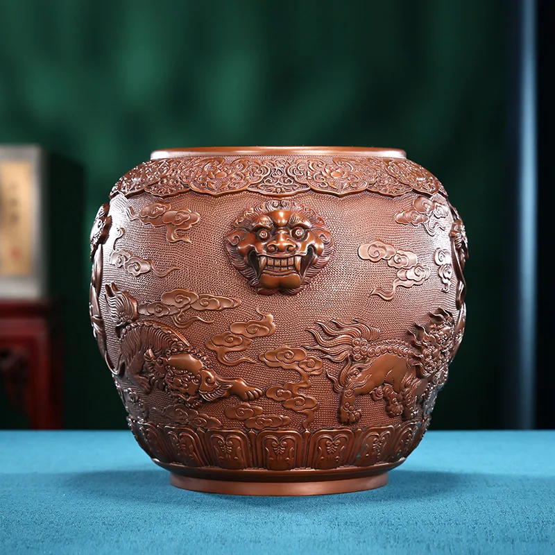 Ornamento del cilindro in rame, regali artigianali per cornucopia d'ingresso del cilindro della palla che suona il leone