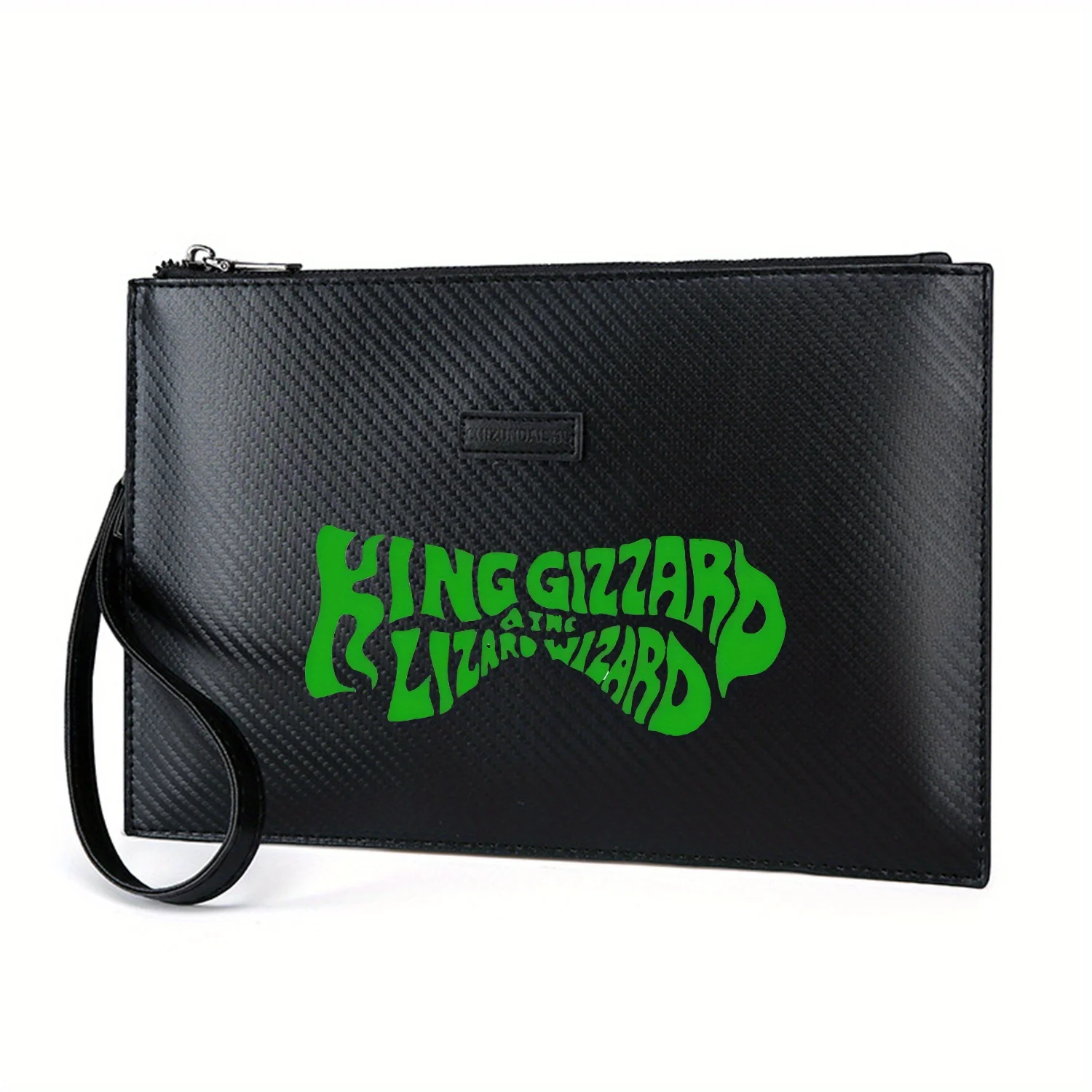Green psychedelic band logo text design Elegant Printed PU Men's Handbag Fashionable and Practical for Everyday Carry