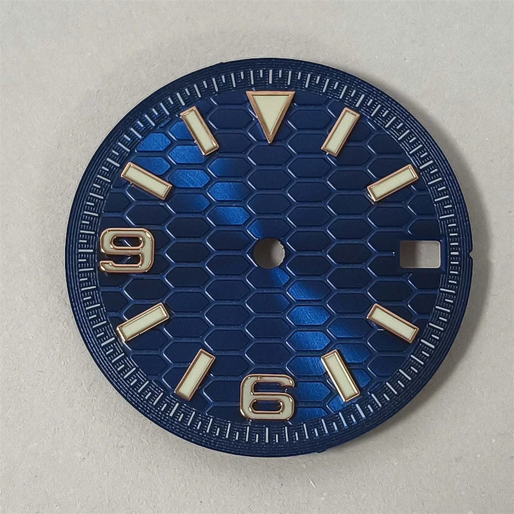 ملحقات تعديل الساعة 28.5 ملم بدون شعار ساعة Sunray قرص أخضر مضيء ترصيع الورد لحركة NH35/36/7S الأوتوماتيكية