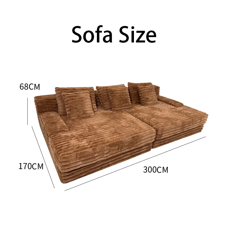 Modern plush corduroy velvet fabric three-seat combination compression lazy sofa living room