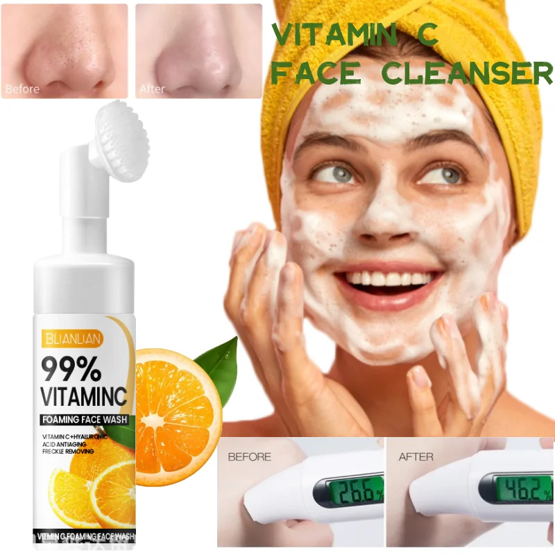 Vitamin C Amino Acid  Facial Mousse Exfoliating Deep Cleaning Pore Cleanser Spots Breakouts Oil Control Moisturizing Whitening