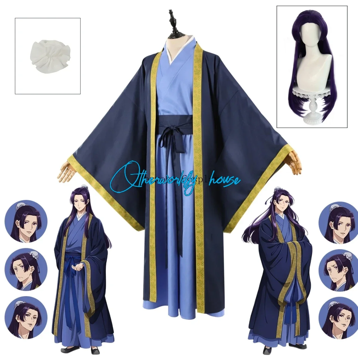 Maomao Jinshi Cosplay Costume Kusuriya no Hitorigoto The Apothecary Diaries Jinshi Wig Hanfu Green Uniform Kimono Headress Suit