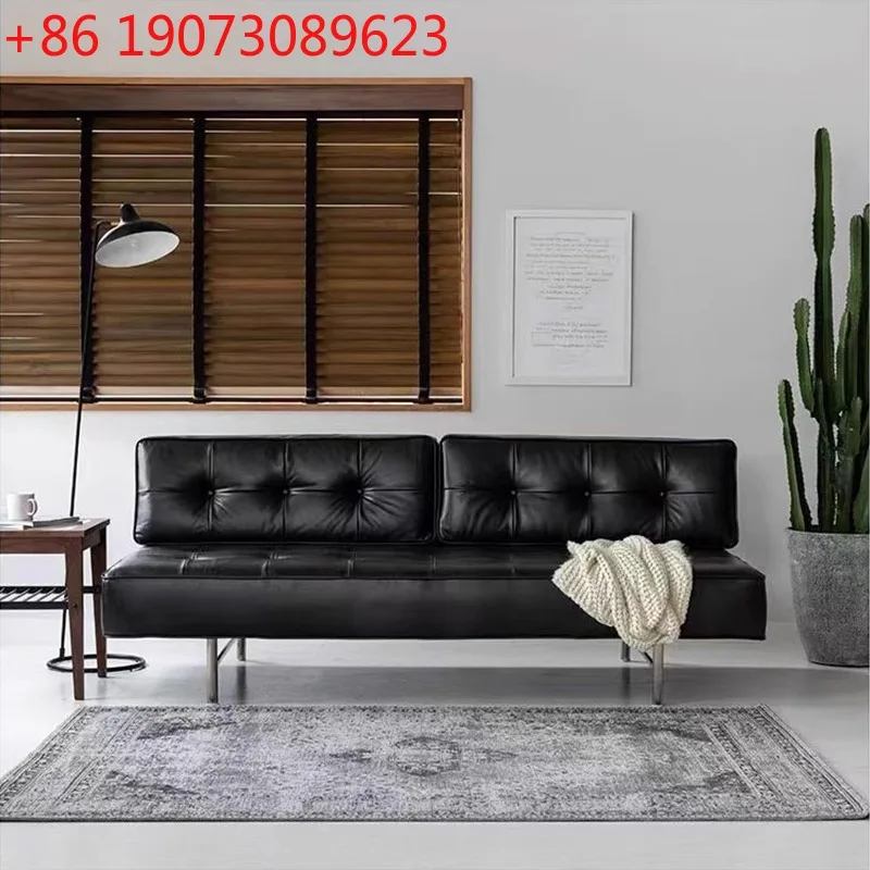 

Современный простой диван без подлокотников в скандинавском стиле для гостиной, прямой, с функцией раскладывания, из черной кожи