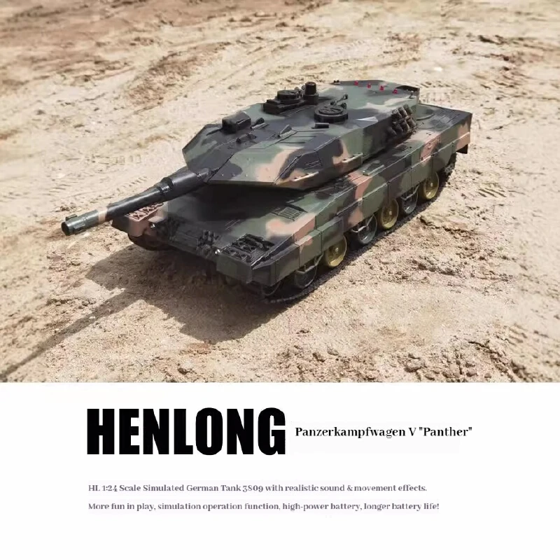 Czołg zdalnie sterowany HengLong, skala 1:24, niemiecki czołg ciężki Leopard, 2.4G, symulacja efektów dźwiękowych, model wojskowy, zabawka dla dzieci.