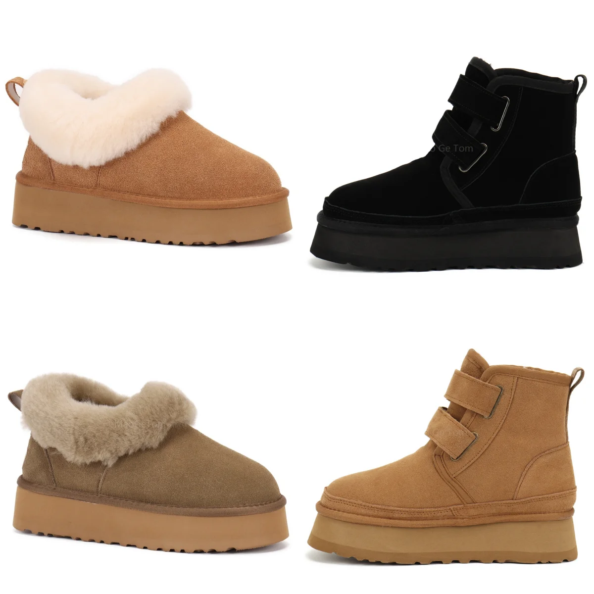 

Роскошные брендовые зимние ботинки из натуральной кожи, плюшевые ботильоны на липучке, женская теплая хлопковая обувь без шнуровки, австралийские дизайнерские ботинки с круглым носком