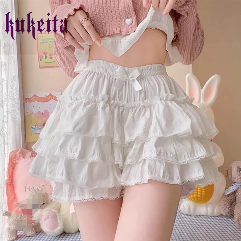 Kukeita Harajuku Sweet Lace Gothic Lolita Shorts Skirts Y2k Japanese Kawaii Ruffles Bloomers Women Cute Summer Safety Shorts