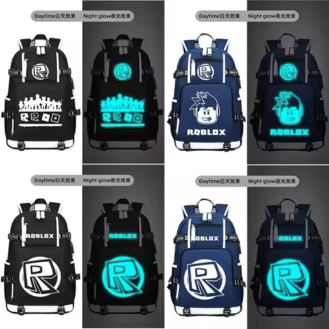 Game Roblox Backpack with Night Light Large Capacity Anime Peripheral Student Learning Supplies Christmas Birthday Gifts