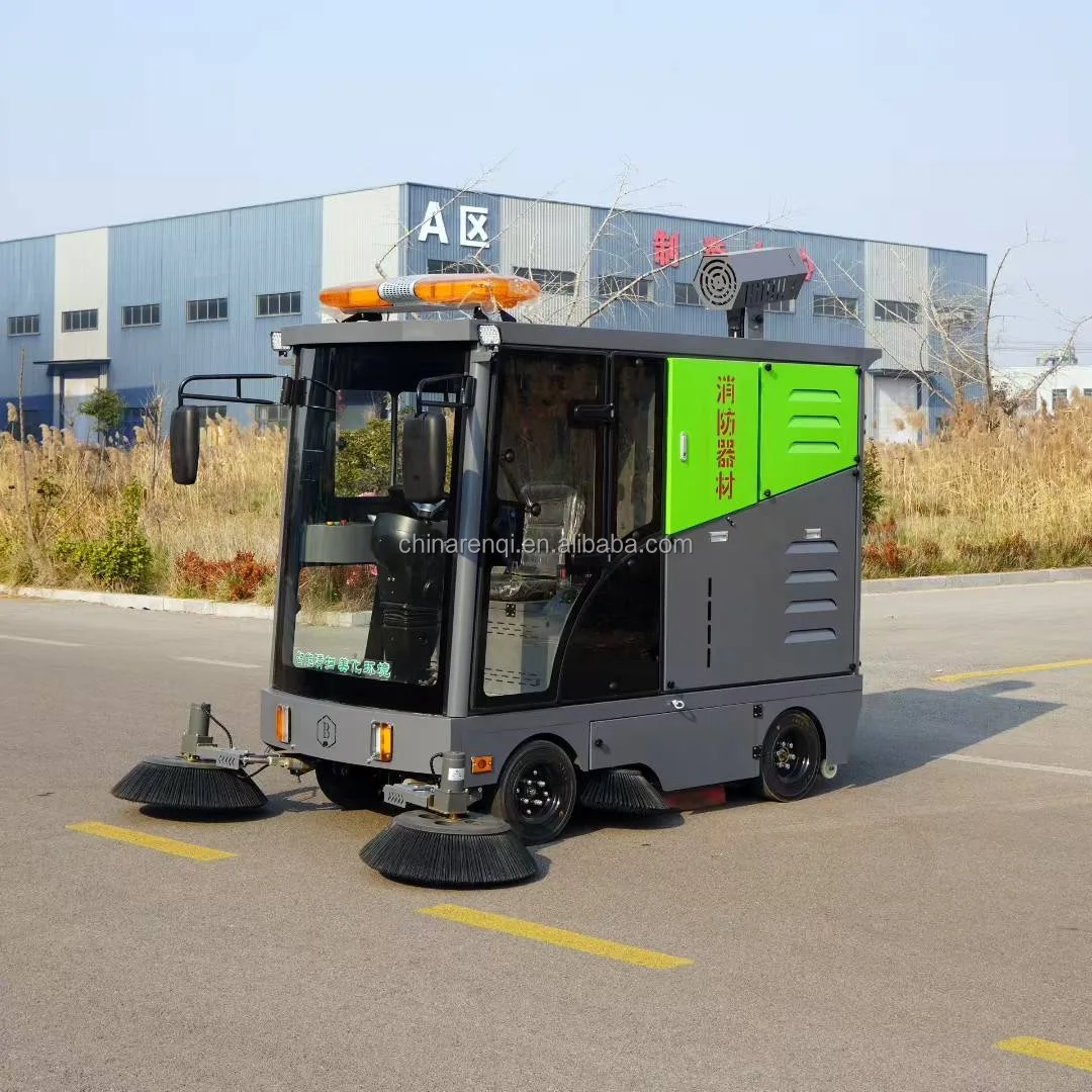 2026 Renqi LUBA King Electric New Self-Propelled Double Vacuum Battery Road Sweeper Truck with Cannon High Pressure Washing Kit