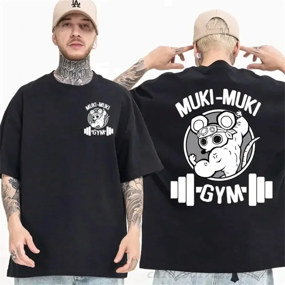 Japanese Male Anime T-shirt Demon Killer Uzui Tengen Funny Ninja Mice Gym Shirt Muki Muki Muscular Mouse Summer 2024