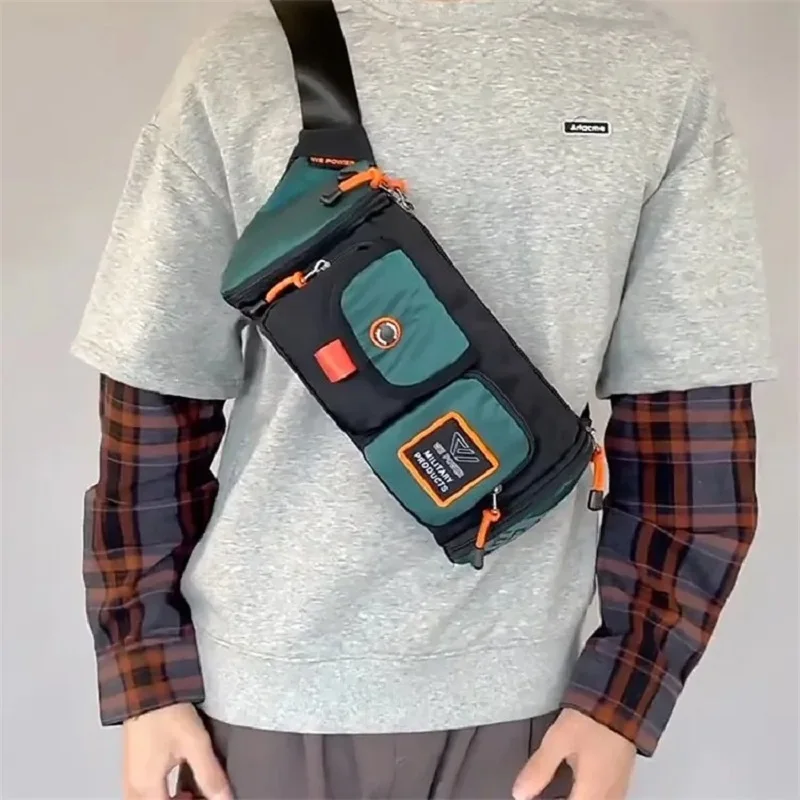 

2026 New Waterproof Nylon Men's Crossbody Bag Multi-Function Hip Hop Waist Bag Street Trendy Chest Sling Bag For Outdoor Sports