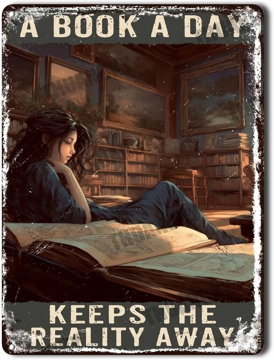 Vintage Tin Signs A Book A Day Keeps The Reality Away Tin Signs Retro Funny Vintage Decor for Family Bar Restaurant Cafe Wall De