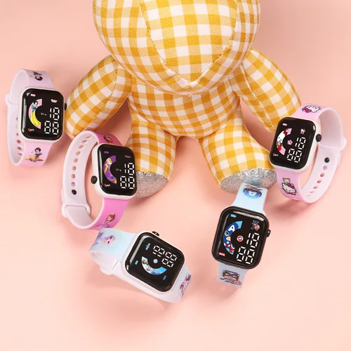 Imagen 2 del producto Disney-reloj electrónico para niños y niñas, cronógrafo con estampado de Spiderman, Frozen, Elsa, Mickey, botón de correa, LED, cuadrado, resistente al agua, regalos