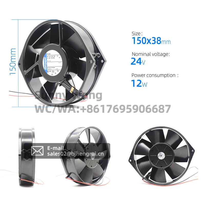 ebmpapst 7114N 7114NU 7114NH 150x38mm 24V DC 12W 308m3/h 2850rpm Ball Bearing  Axial Flow Cooling Fan For ABB Inverter