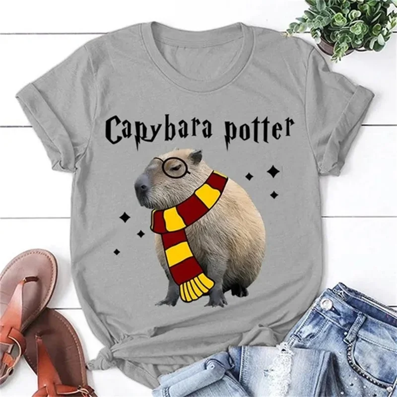 Funny Capybara Potter Graphic T Shirt for Men Womens Clothing  Capy Print T-Shirt Short Sleeve Casual Tee Shirts Tops