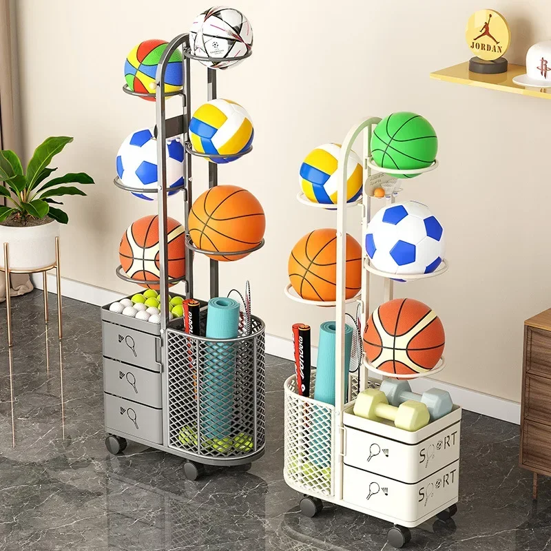 Multi Functional Yoga Mat Basketball Storage Rack Wheeled Movable Volleyball And Football Sports Equipment Floor Storage Basket,