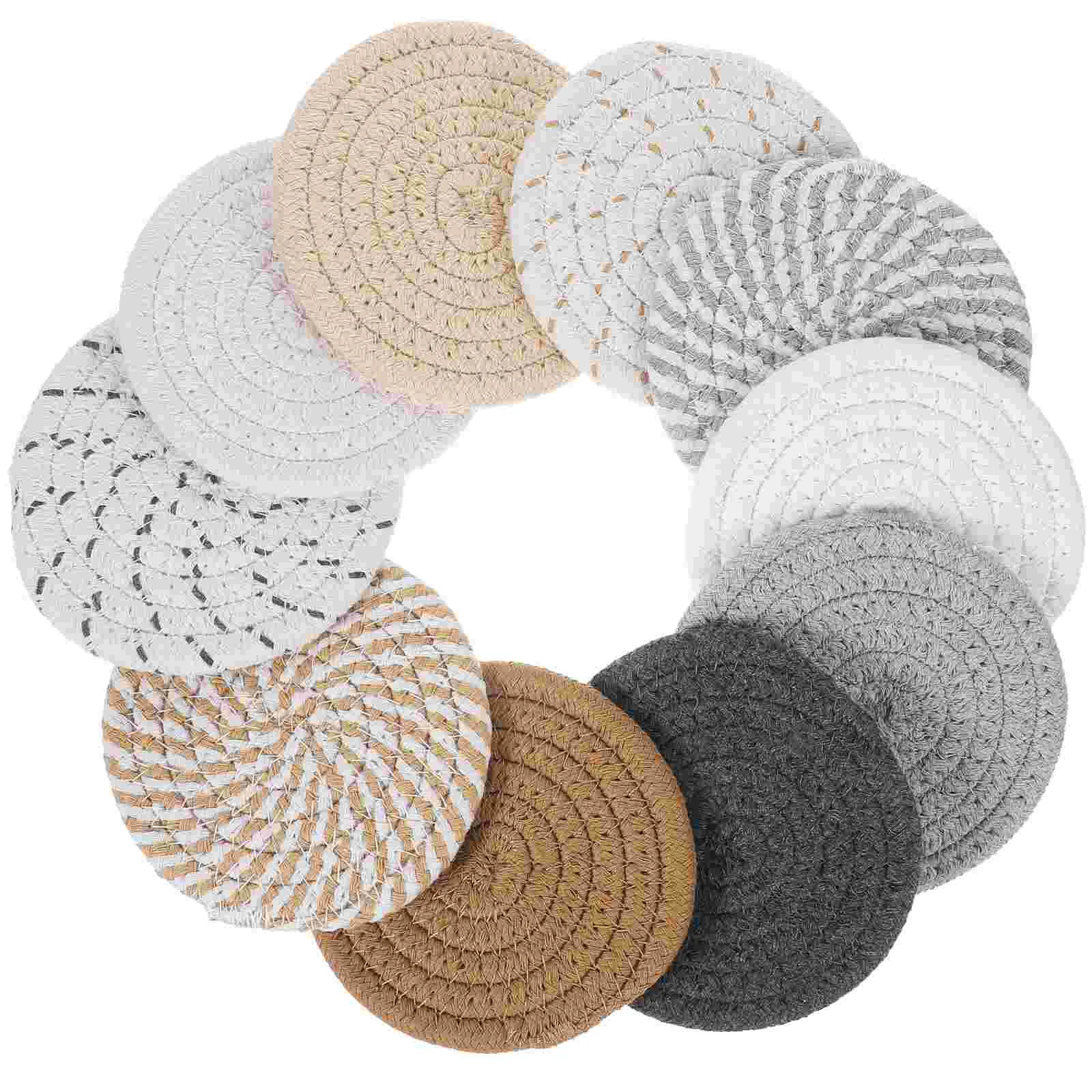 10 Pcs Cotton Rope Woven Coasters Absorbent Round Japanese Table Mat Home Non Heat Insulation Protects Tabletop Elegant